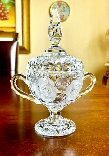 1930's American Brilliant Glass Sugar and Cream Set Etch Rose and Leaf Pattern. - Picture 2 of 9