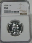 Proof Gem Silver 1964 Washington Quarter NGC PF67.  #32
