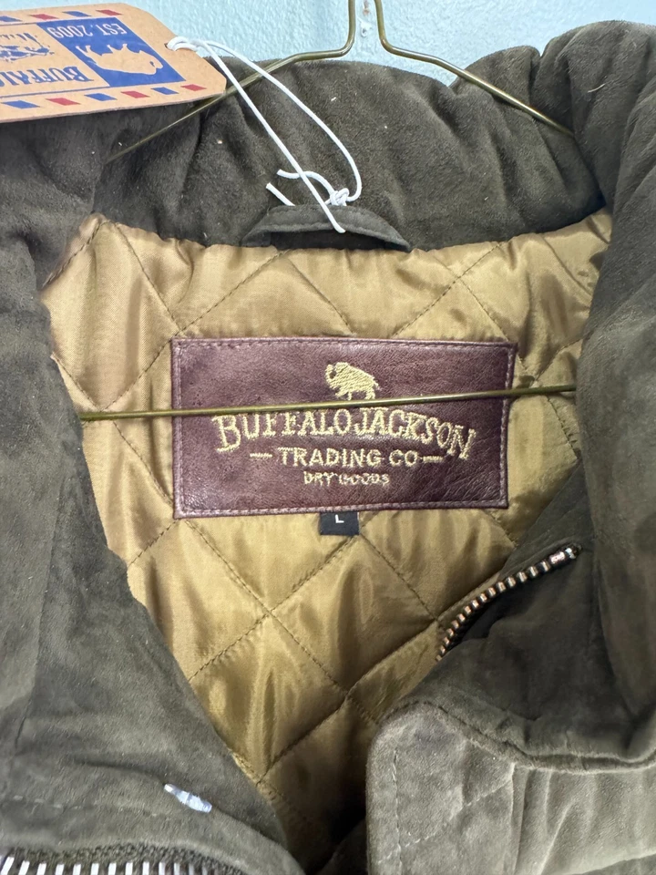 Buffalo Jackson Vest Jackson Suede Leather Down Green L w/Tag Button Zip Proto? - Image 4 of 4