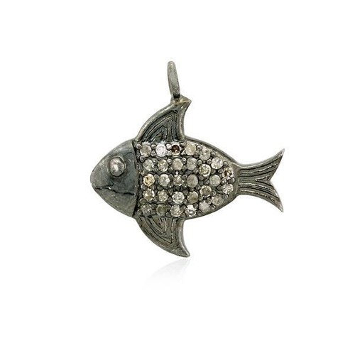0.28Ct Diamond Fauna Oxidized Charms Pendant 925 Starling Silver