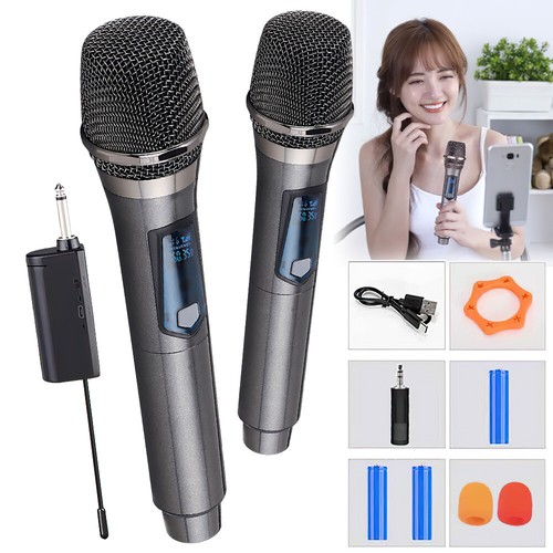 2x Wireless Microphone Handheld Cordless UHF Dynamic Mic System Karaoke Receiver - Bild 1 von 11