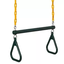 Outdoor Playground Gym Heavy Duty Kids Fun Hanging Trapeze Bar, Green & Yellow