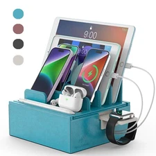 Leather Phone Docking Station Table Storage for Phones, Watch, Earbuds, Tablet