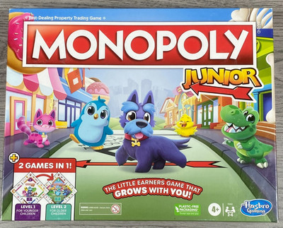 Monopoly Junior Brettspiel (2026), 2 Spiele in 1, 2-seitiges Brett.