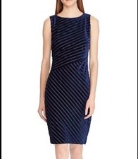 LAUREN RALPH LAUREN Velvet Burnout Striped Sleeveless Sheath Dress Sz 6 Cocktail