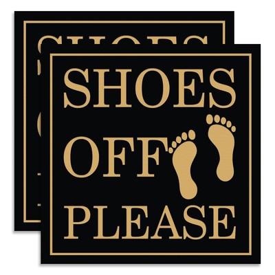 Square Shoes Off Please Wall or Door Sign |Black (Large) 2 Pack
