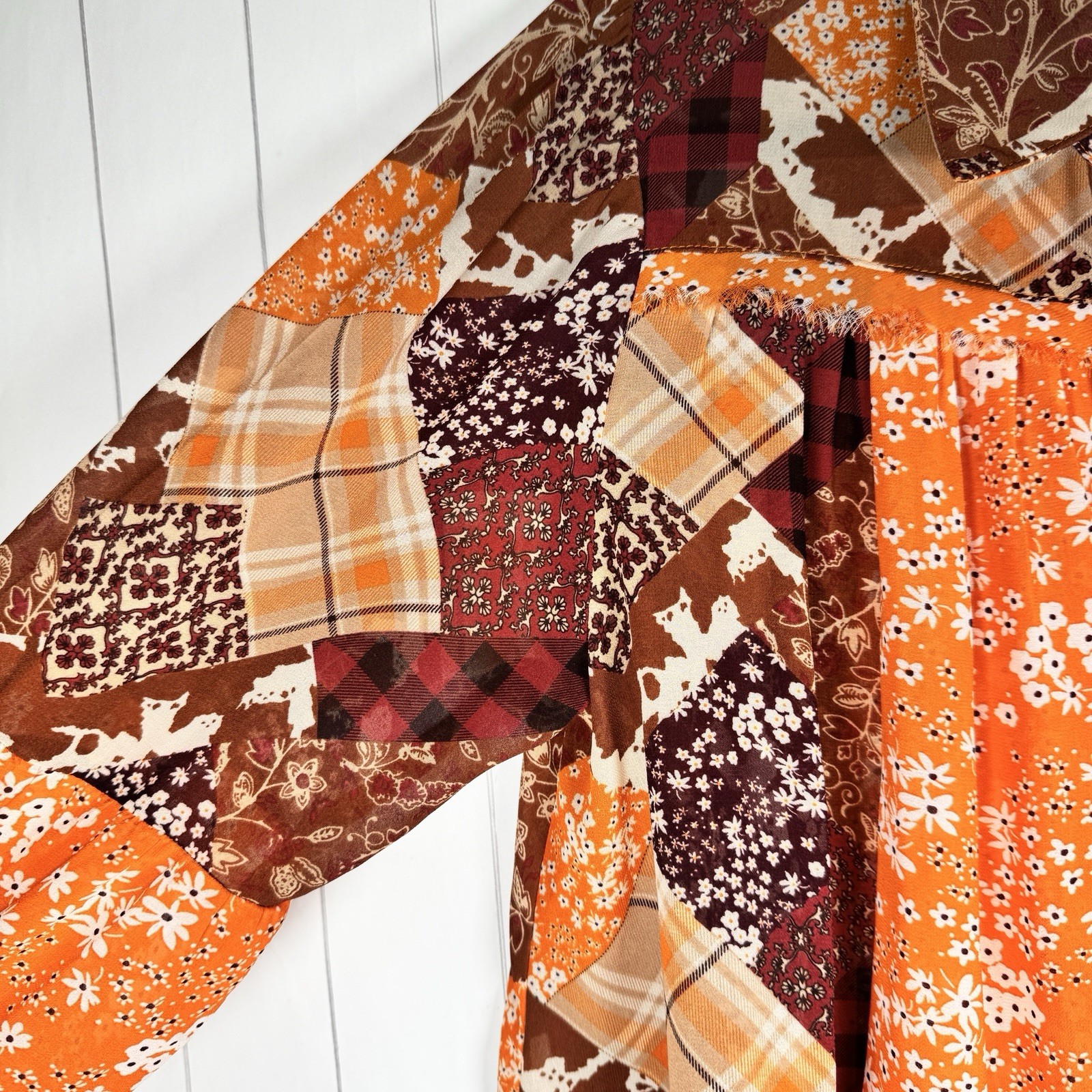 Cato Medium Bohemian Patchwork Blouse Top Floral … - image 4