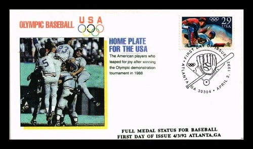 US COVER FIRST DAY OF ISSUE PICTORIAL CANCEL OLYMPIC BASEBALL FRONT & BACK