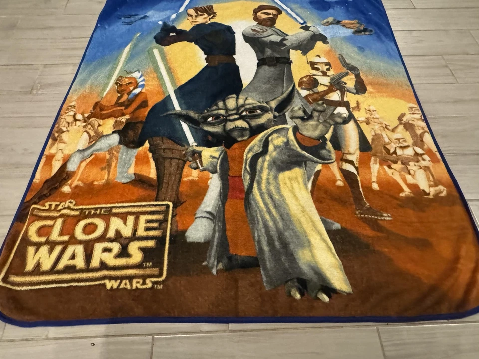 Manta polar Star Wars The Clone Wars Yoda Anakin Obi-Wan Ahsoka hecha a mano Foto 2 de 4