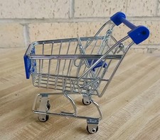 Metal Mini Blue Miniature Grocery Cart Supermarket Basket Shopping Utility Cart