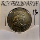 1957 Franklin 1/2 Dollar with Liberty Bell , light circulated. 36% of 1oz Silver — photo 1