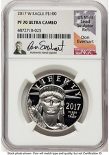 2017-W Proof Platinum Eagle 1 oz Don Everhart NGC PF70 3562.00 per troy oz