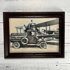 Vintage 1920s Photo Standard Oil Red Crown Tanker Truck Refueling Biplane Framed