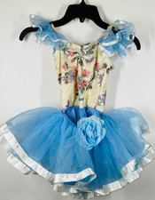 Dansco Figure Skating Dress Blue White Floral Child 4-6 Ruffle Skirt Altered