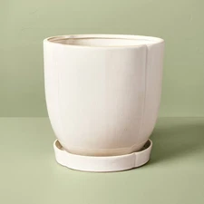 9.5" Stoneware Indoor/Outdoor Planter Pot with Saucer Cream - Hearth & Hand