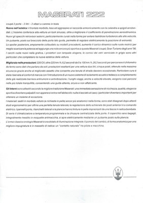 Car brochure Maserati 222 without photo
