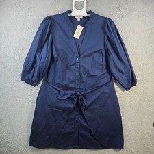 NEW ON 34TH Dress Resort Navy Blue Cotton Tie Waist Puff Sleeve V-Neck Size 1X