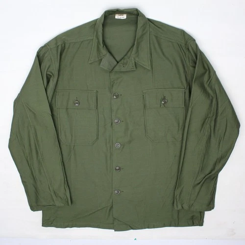 VTG P58 Type 1 Utility Shirt Mens L Olive Green 107 8.5oz Sateen Vietnam War USA