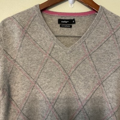 Celio Women s Medium  Cashmere V neck Sweater Gray Academia 