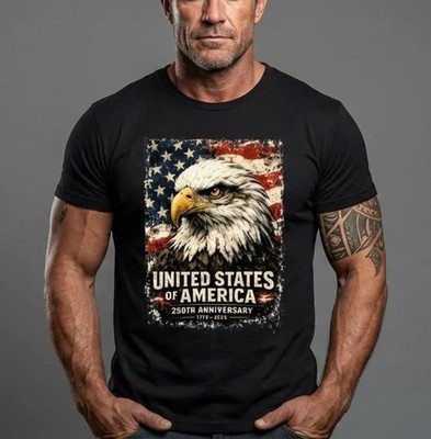 250 Years Independence Day Anniversary America Flag Eagle T-Shirt Full Size S-3X