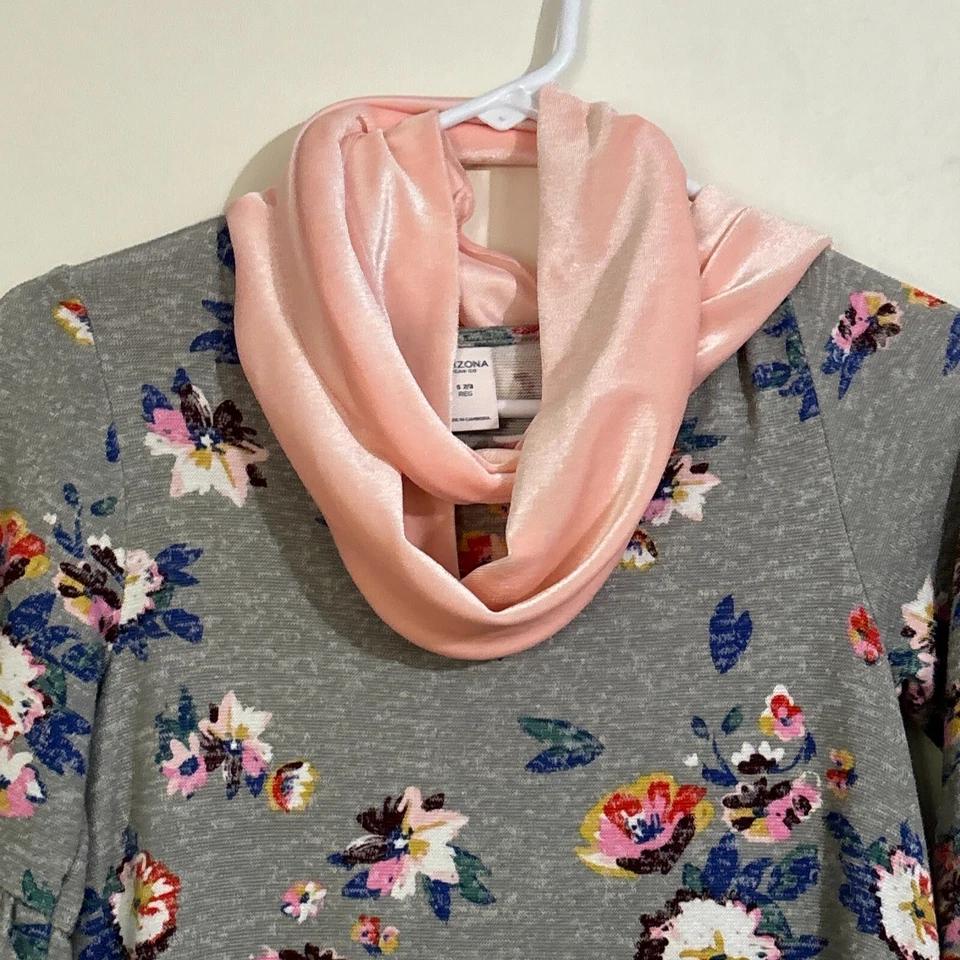 Vestido Arizona Gris Rosa Floral Bufanda Manga Corta Cambio Corto Acampanado 2 Piezas 7/8 Foto 4 de 4