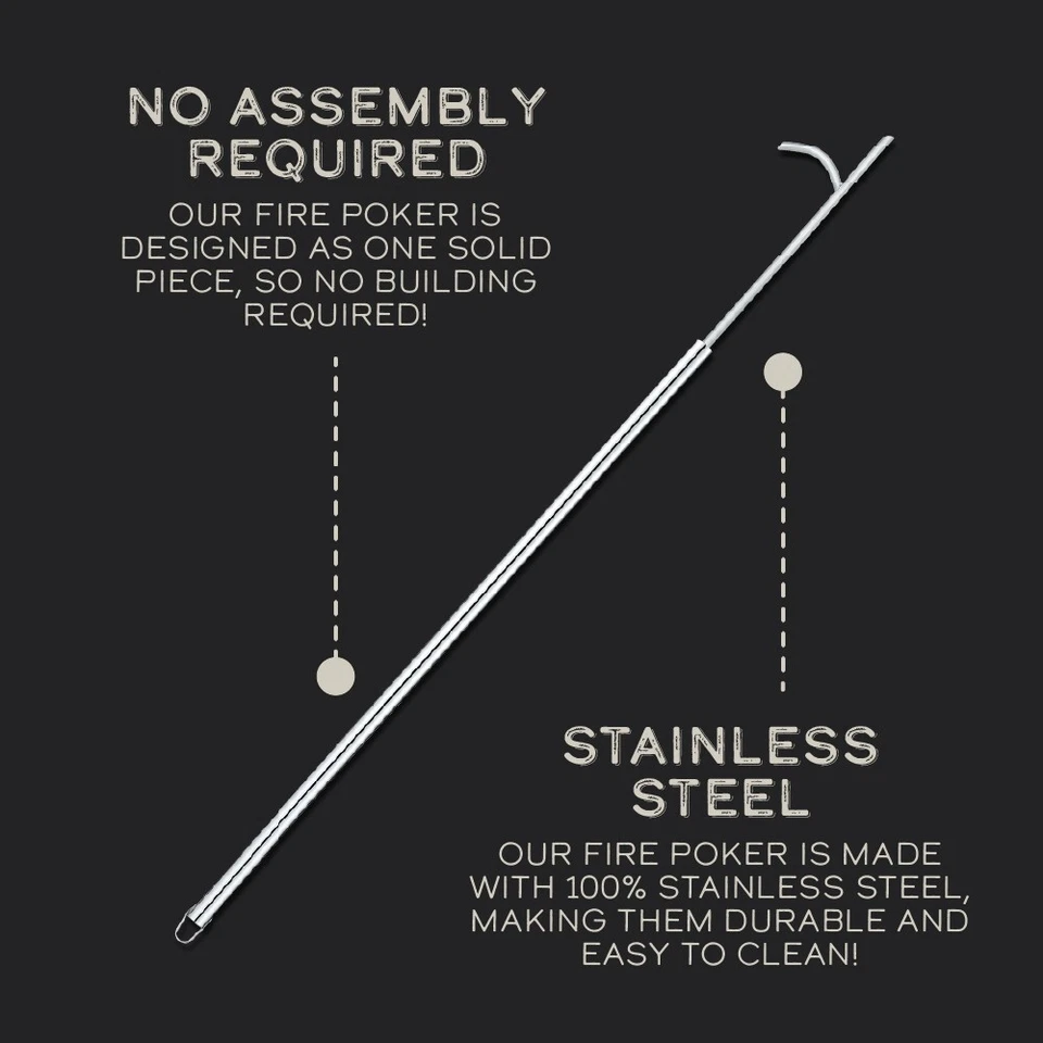 CONCORD 43" Fire Poker, una pieza resistente acero inoxidable para fogata. Foto 4 de 4