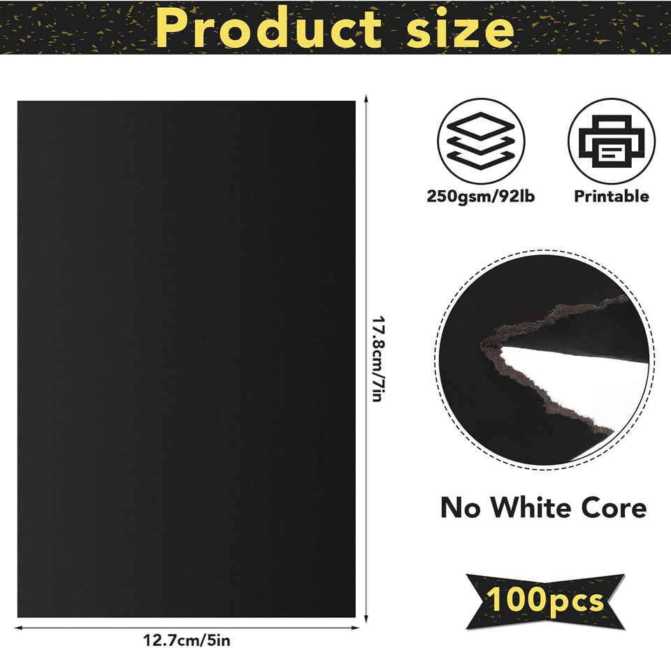 100 Pack Black Cardstock 5X7, 80Lb Cardstock Paper Blank Index Cards