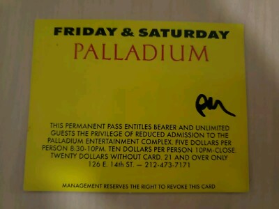 Legendary Nightclub PALLADIUM NYC CLUB PASS Vintage *RARE*