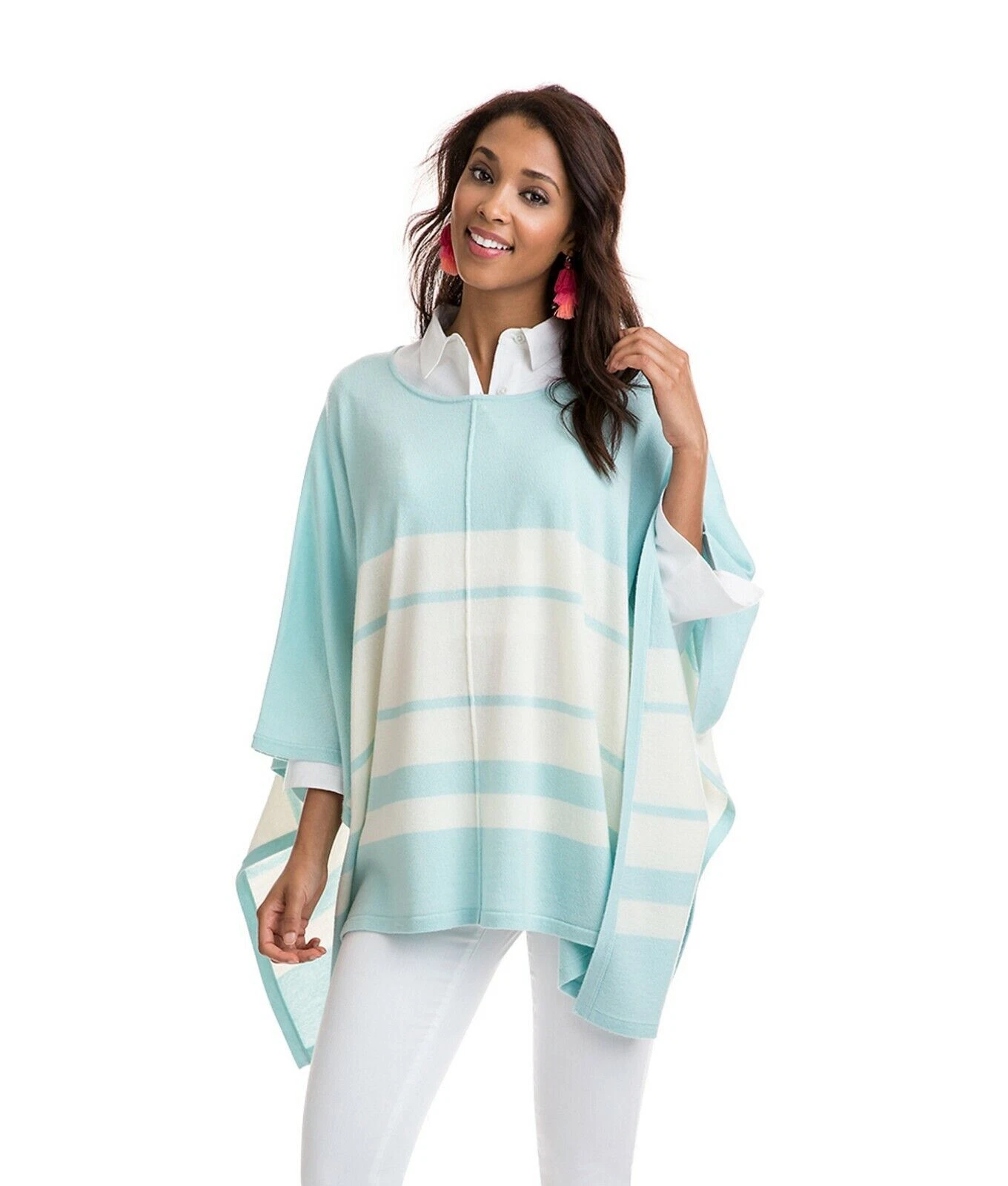 Vineyard Vines women's Striped Sweater Poncho cashmere Blue white Size XS Small