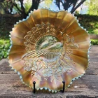 Aqua Opalescent Northwood Carnival Glass Peacocks on the Fence Bowl Beautiful