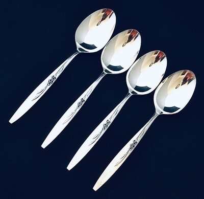 4 ONEIDA ENCHANTMENT GENTLE ROSE PLACE OVAL SOUP SPOONS SILVER PLATE RETIRED