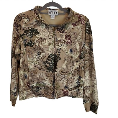 Keren Hart Full Zip 100% Cotton Collared Paisley Print Soft Jacket Side Pockets