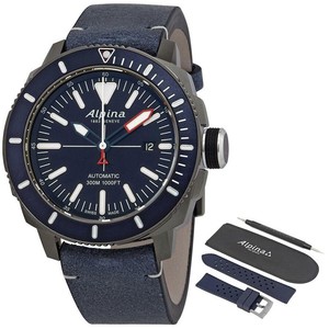 ALPINA seastrong Diver 300 Data Automatica in Pelle Blu Orologio Da Uomo  AL-525LNN4TV6 | eBay