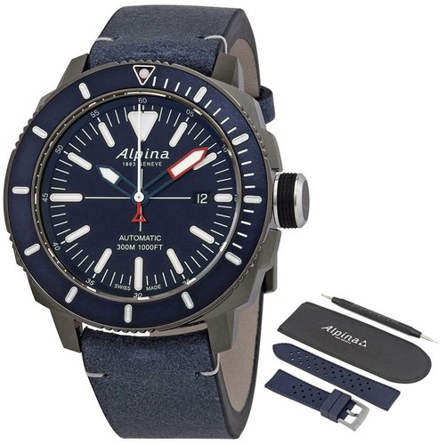 ALPINA seastrong Diver 300 Data Automatica in Pelle Blu Orologio Da Uomo  AL-525LNN4TV6 | eBay