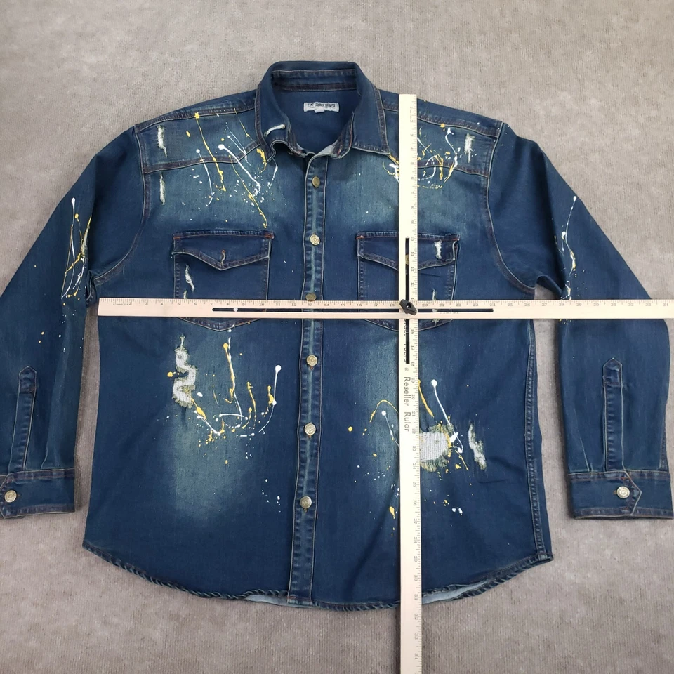 Chaqueta vaquera Stacy Adams para hombre 3XL azul bolsillos elásticos salpicaduras de pintura envejecida Foto 2 de 4