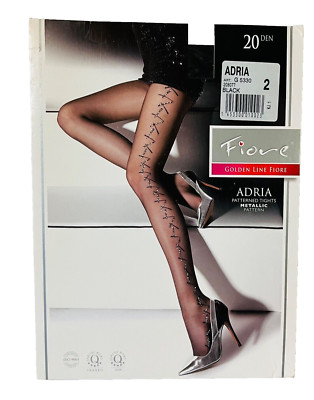 FIORE Golden Line Adria Black 20 Den Pantyhose Metallic Patterned Sizes 2,3,4