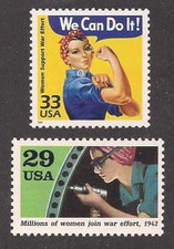 ROSIE THE RIVETER - WOMEN JOIN WAR EFFORT - WWII - 2 U.S. STAMPS- MINT CONDITION