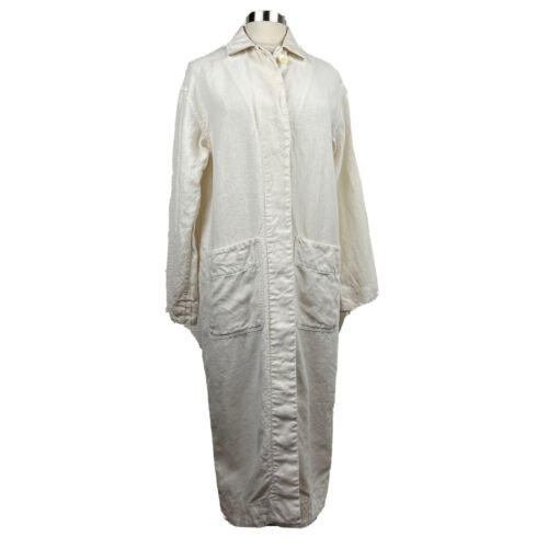 Nomia Linen Jacket 2 Womens Ivory Trench Button Front Slit Back Pockets