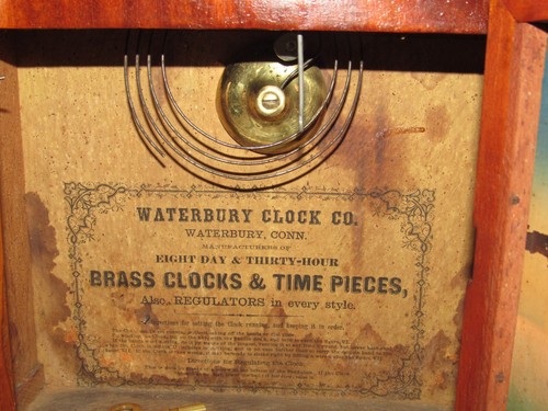 Antique Waterbury Beehive Mantel Clock Painted Glass 8Day, Time/Strike, Key-wind - Picture 7 of 17