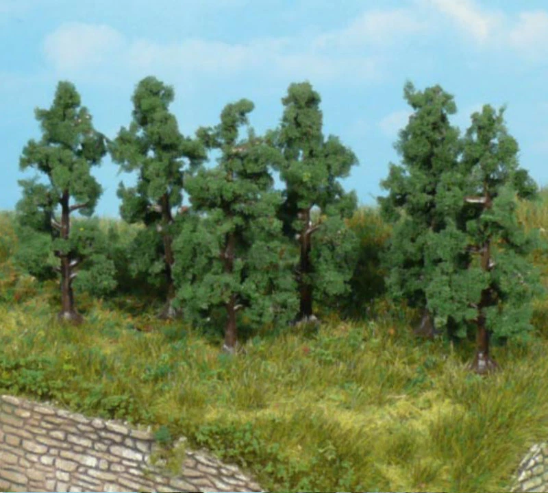20 Alberi Modello In Plastica Verde Scuro Per Trenino Scala N - Altezza 7.5 Cm, Scala 1:150, Dettaglio Per Diorami E Paesaggi