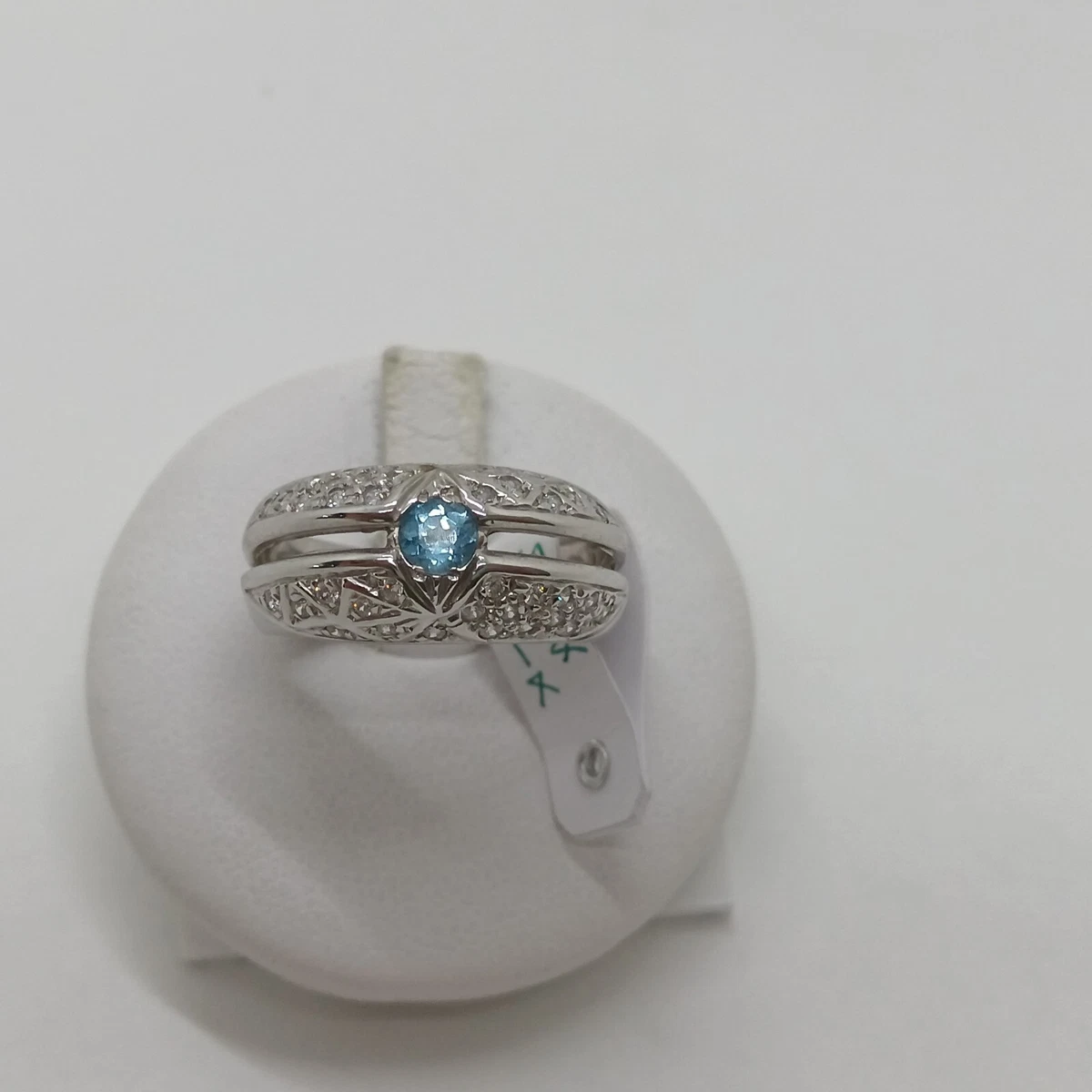 Bague Solitaire Art Déco Or Blanc 18k Avec Topaze Bleue Synthétique 1,25 Carats - Taille 50 - Vintage 1940