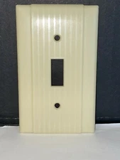 Vintage Ivory Art Deco Ribbed Bakelite Toggle Switch Cover Plate