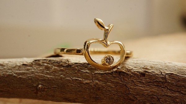 Alternate view of Round Cut Simulated Diamond Minimalist Apple Statement Ring Yellow Gold Plated