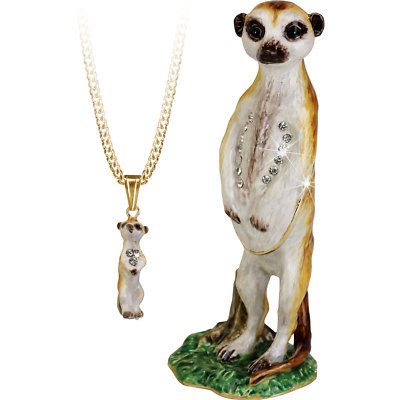 Enameled Meerkat ''Secrets'' Trinket Box With Hidden Pendant Inside!