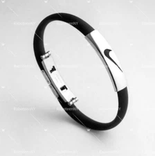 Unisex Nike Sport Silicone Wristbands Bracelet Stainless Steel Clasp w/Metal Box