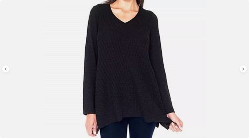 Beatrix Ost Womens Ribbed Knit Long Sleeve V-Neck Tunic Top (Black, S) NWT