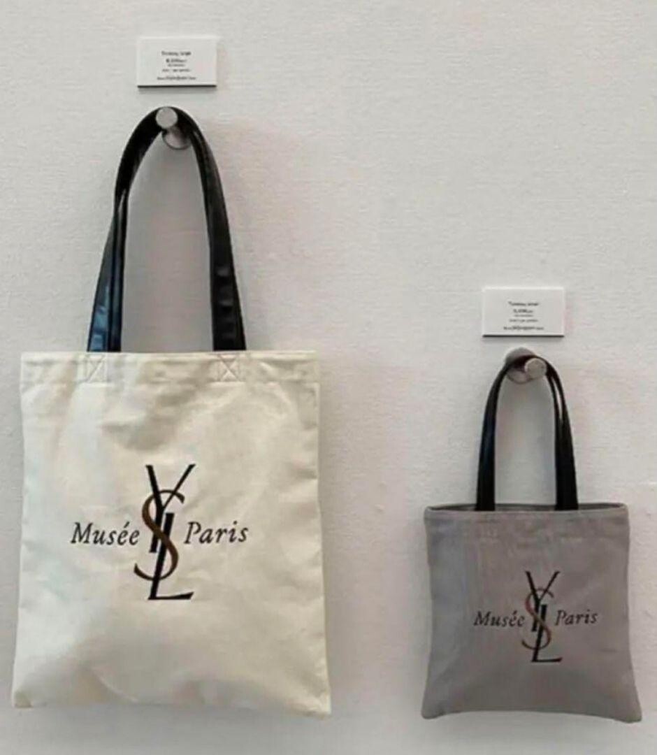 Borsa tote Yves Saint Laurent set 2 taglie tela grigio avorio finta pelle 2023 nuova