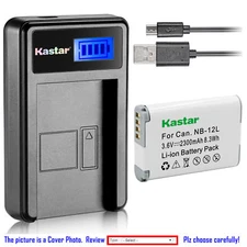 Kastar Battery LCD Charger for Canon NB-12L NB-12LH NB12L NB12LH & Canon CB-2LG