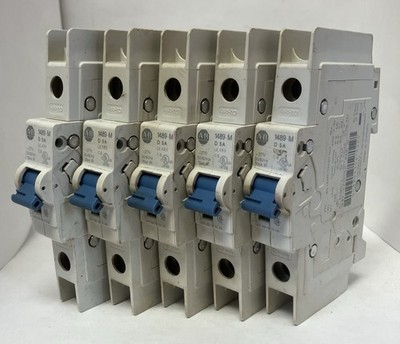 Lot of 5: Allen Bradley 1489-M1D050 Circuit Breaker, 5A, D-Curve, 1-Pole, 277VAC