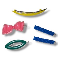 Lot 5 Vintage Goody Girls Barrettes Hair Clips Colorful USA Retro Plastic Set